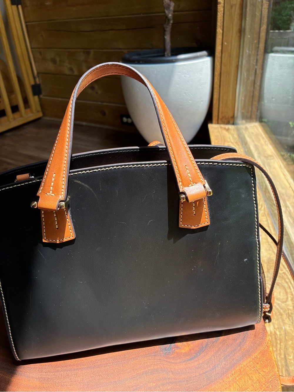 Dooney & Bourke Black and Brown Leather Satchel with Tassels - Picture 2 of 4